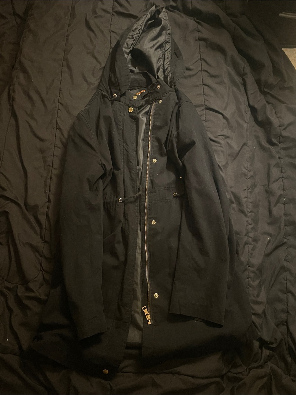 Ambiance Black Hooded Trench Coat with Zip Front